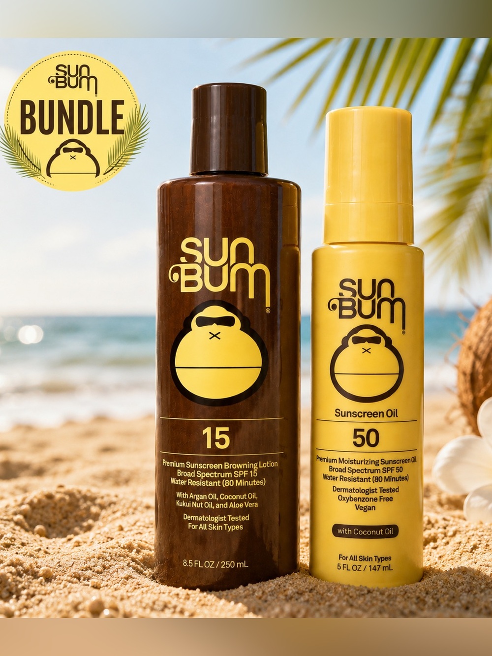 Sun Bum SPF 15 Browning Lotion + SPF 50 Sunscreen Oil NEW